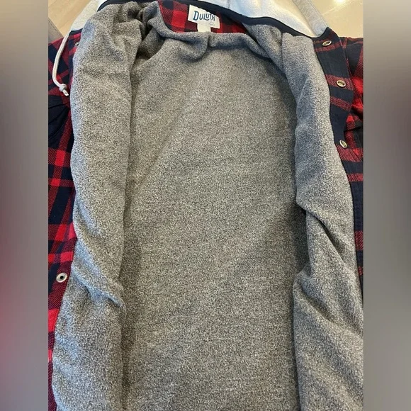 Duluth Trading Co Men Fire Hose Flannel Lined Hooded Limber Jac Red Blue Plaid M - Picture 9 of 9